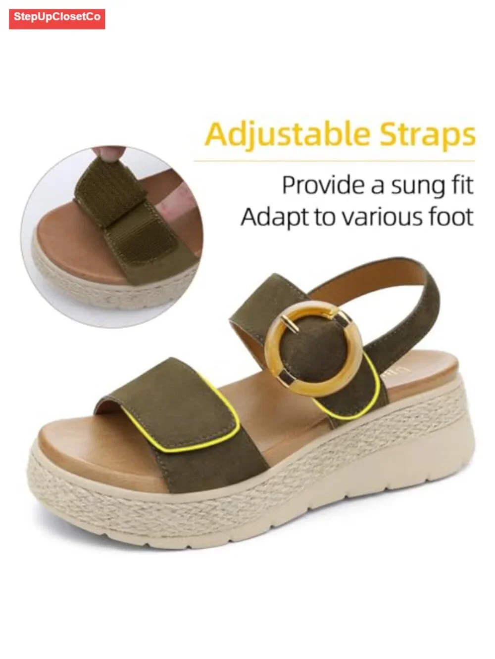 Womens Espadrille Platform Sandals Low Wedge Arch Support Cushion Insole Dressy